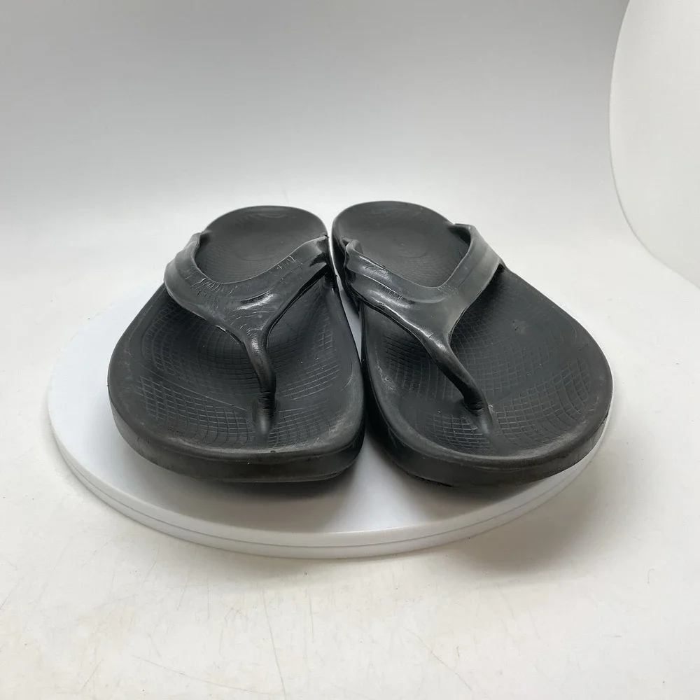 Oofos Oolala Recovery Sandals Womens 9 Black Flip Flops Slip On‎ Thong Comfort
